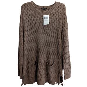 NWT Jeanne Pierre Taupe Cable Knit Pullover Tunic Sweater With Pockets Fall XL